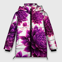 Куртка зимняя женская Яркие цветочные бутоны, цвет: 3D-черный