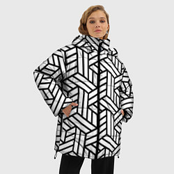 Куртка зимняя женская Чёрно-белый завивающийся паттерн, цвет: 3D-красный — фото 2