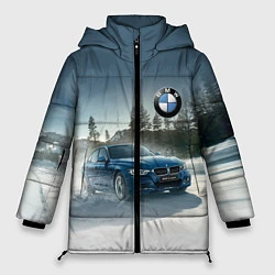 Куртка зимняя женская Крутая бэха мчится по лесной дороге, цвет: 3D-черный