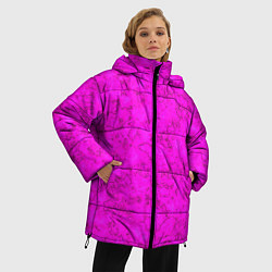 Куртка зимняя женская Розовый яркий неоновый узор с мраморной текстурой, цвет: 3D-черный — фото 2