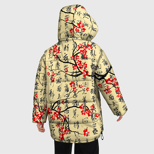 Женская зимняя куртка Иероглифы и сакура / 3D-Черный – фото 4