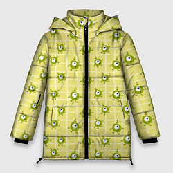 Куртка зимняя женская Зеленые одноглазые человечки, цвет: 3D-красный