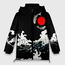 Куртка зимняя женская Волны и рыбки, цвет: 3D-черный