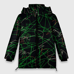 Куртка зимняя женская Абстракция яркие нити неон, цвет: 3D-черный