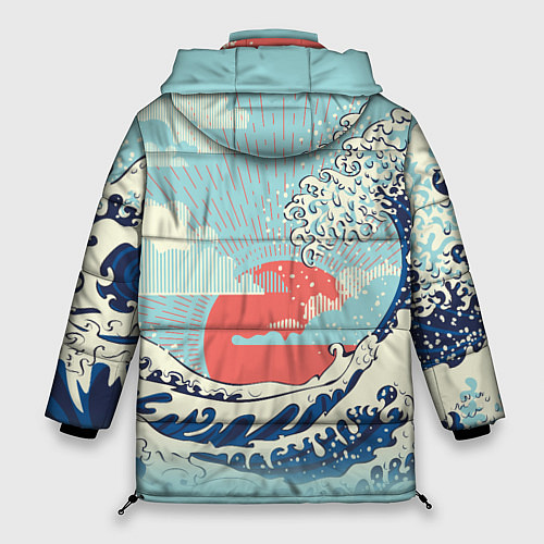 Женская зимняя куртка Морской пейзаж с большими волнами на закате / 3D-Светло-серый – фото 2