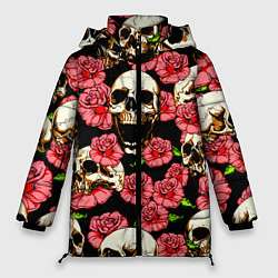 Куртка зимняя женская Черепа и розы, цвет: 3D-черный