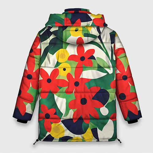Женская зимняя куртка Цветочный яркий паттерн / 3D-Красный – фото 2