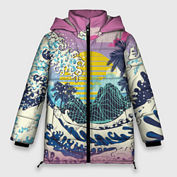 Женская зимняя куртка Штормовые океанские волны и пальмы