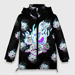 Куртка зимняя женская Cyberpunk 2077 neon samurai glitch art colors, цвет: 3D-светло-серый