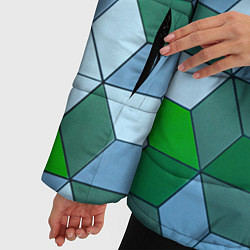 Куртка зимняя женская Зелёные и серые абстрактные кубы с оптической иллю, цвет: 3D-светло-серый — фото 2