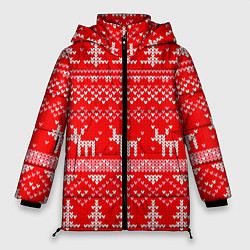 Куртка зимняя женская Рождественский красный свитер с оленями, цвет: 3D-красный