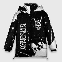 Женская зимняя куртка Maneskin и рок символ на темном фоне