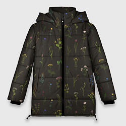 Женская зимняя куртка Полевые растения на темном фоне