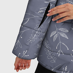 Куртка зимняя женская Минималистичный растительный узор на серо-голубом, цвет: 3D-черный — фото 2