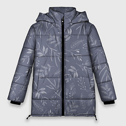 Женская зимняя куртка Минималистичный растительный узор на серо-голубом
