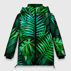 Куртка зимняя женская Тропические растения - текстура, цвет: 3D-черный