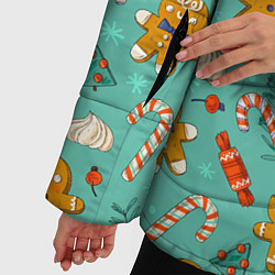 Куртка зимняя женская Новогодний паттерн с печеньем и конфетами, цвет: 3D-светло-серый — фото 2