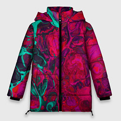Куртка зимняя женская Зелено-малиновые разводы, цвет: 3D-красный