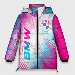 Женская зимняя куртка BMW neon gradient style: надпись, символ