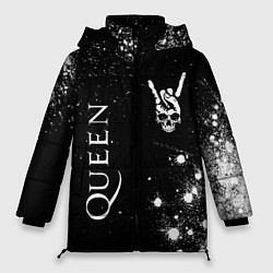 Куртка зимняя женская Queen и рок символ на темном фоне, цвет: 3D-черный
