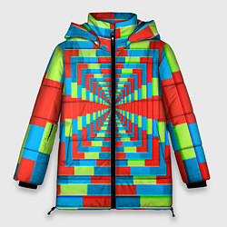 Куртка зимняя женская Разноцветный туннель - оптическая иллюзия, цвет: 3D-красный