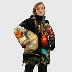Куртка зимняя женская Винтажные цветы акварелью, цвет: 3D-черный — фото 2