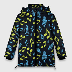 Куртка зимняя женская Микрофон и ноты, цвет: 3D-черный