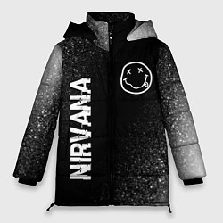 Куртка зимняя женская Nirvana glitch на темном фоне: надпись, символ, цвет: 3D-черный
