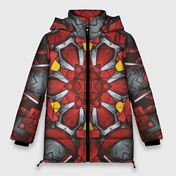 Куртка зимняя женская Калейдоскоп из красных узоров, цвет: 3D-светло-серый