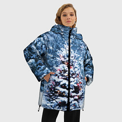 Куртка зимняя женская Новогодняя ёлка в лесу, цвет: 3D-черный — фото 2
