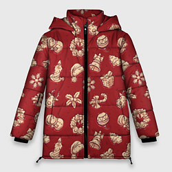 Куртка зимняя женская Новогоднее настроение: красно-молочный, цвет: 3D-черный