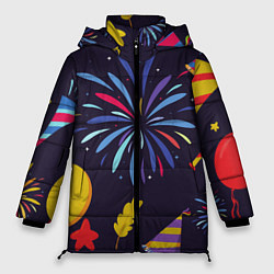 Куртка зимняя женская Новогодний фейерверк, цвет: 3D-черный