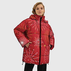 Куртка зимняя женская Горящие снежинки, цвет: 3D-красный — фото 2