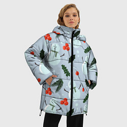 Куртка зимняя женская Снеговики и ягодки, цвет: 3D-черный — фото 2