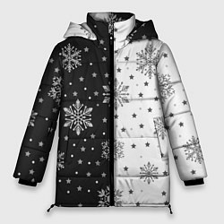 Женская зимняя куртка Рождественские снежинки на черно-белом фоне