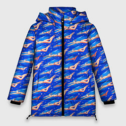 Куртка зимняя женская Плывущие девушки на синем, цвет: 3D-светло-серый