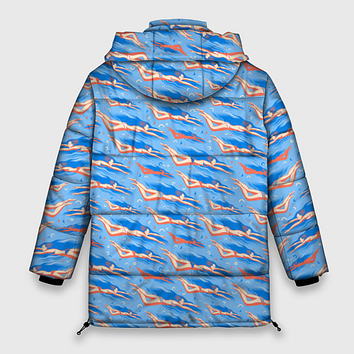 Женская зимняя куртка Плывущие девушки на голубом фоне / 3D-Красный – фото 2