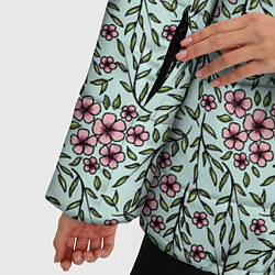 Куртка зимняя женская Цветы сакуры и веточки - паттерн, цвет: 3D-черный — фото 2