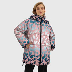 Куртка зимняя женская Сердца розовые перламутровые паттерн, цвет: 3D-черный — фото 2