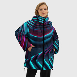 Куртка зимняя женская Закругление неоновых линий, цвет: 3D-черный — фото 2