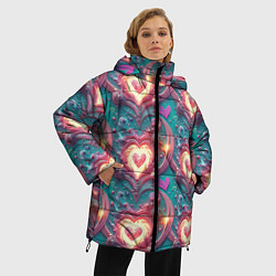 Куртка зимняя женская Паттерн пылающие сердца, цвет: 3D-черный — фото 2