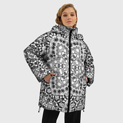 Куртка зимняя женская Черно-белый орнамент мандала, цвет: 3D-светло-серый — фото 2