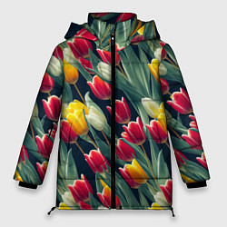 Куртка зимняя женская Много тюльпанов, цвет: 3D-красный