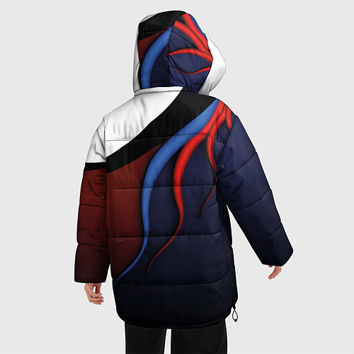 Женская зимняя куртка Синие, красные и белые разводы / 3D-Черный – фото 4