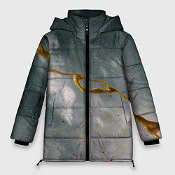 Куртка зимняя женская Абстрактный серо-белый туман и золотая краска, цвет: 3D-светло-серый