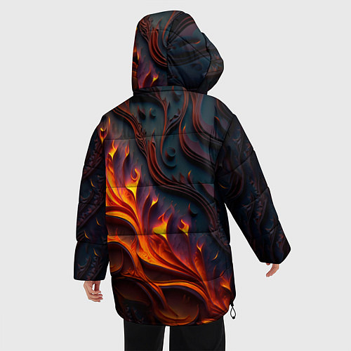 Женская зимняя куртка Огненный орнамент с языками пламени / 3D-Черный – фото 4