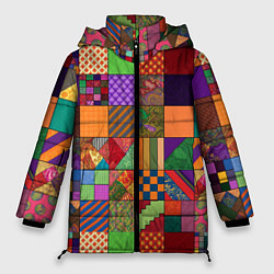 Куртка зимняя женская Разноцветные лоскуты от нейросети, цвет: 3D-красный