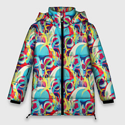 Куртка зимняя женская Черепа кислотный узор, цвет: 3D-черный