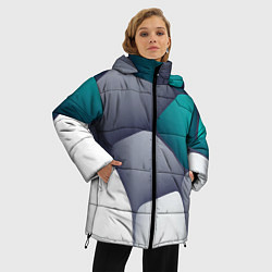 Куртка зимняя женская Серо-бело-синий каменный паттерн, цвет: 3D-черный — фото 2