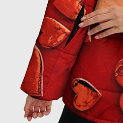 Куртка зимняя женская Красные сердца на красном фоне, цвет: 3D-красный — фото 2